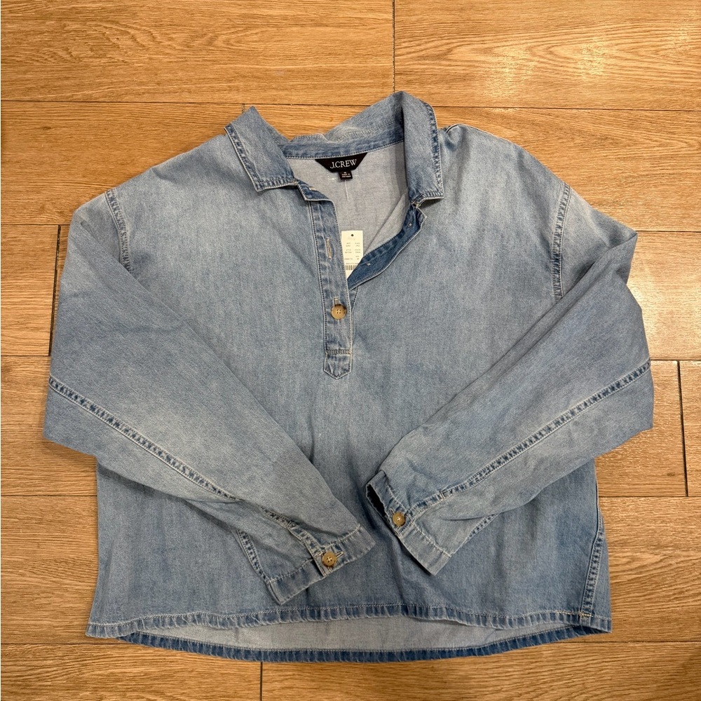 Denim Cotton Long Sleeve Popover Shirt